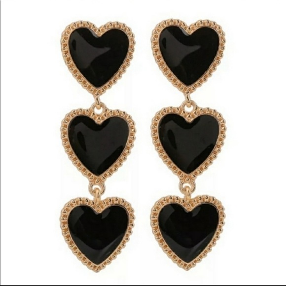 Black Triple Heart Earrings - Picture 2 of 2